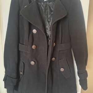 Worthington Black Pea Coat with Button Accents